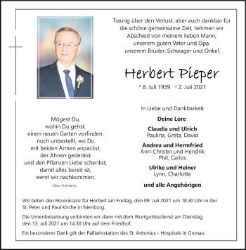 Anzeige von Herbert Pieper 