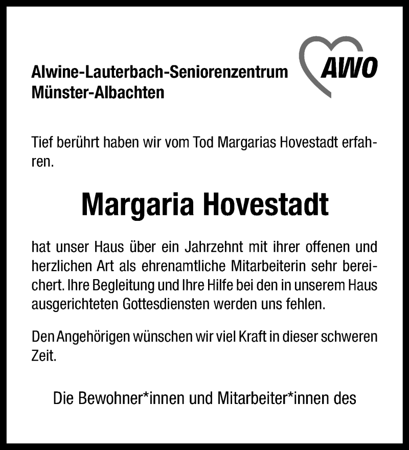  Traueranzeige für Margaria Hovestadt vom 15.07.2021 aus 