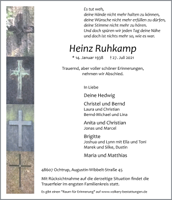 Anzeige von Heinz Ruhkamp 