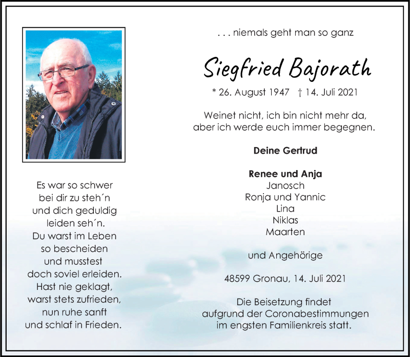  Traueranzeige für Siegfried Bajorath vom 17.07.2021 aus 