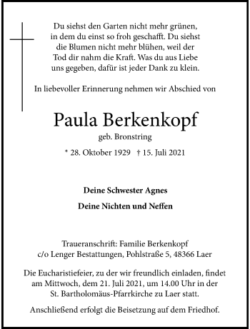 Anzeige von Paula Berkenkopf 