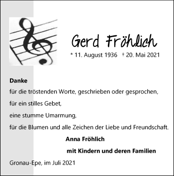 Anzeige von Gerd Fröhlich 