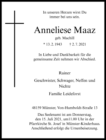 Anzeige von Anneliese Maaz 
