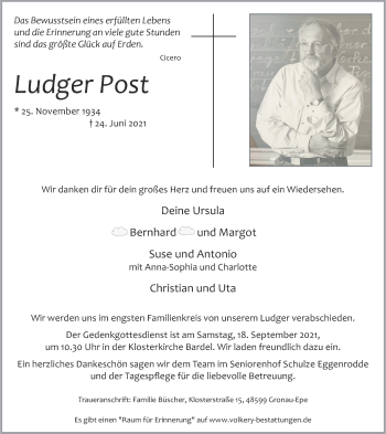 Anzeige von Cicero Ludger Post 