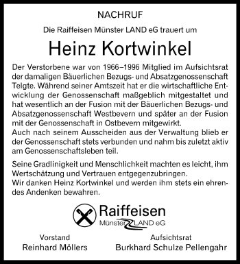 Anzeige von Heinz Kortwinkel 