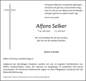 Anzeige von Alfons Selker 