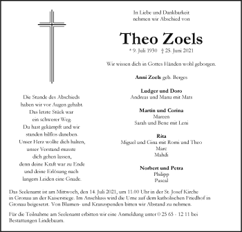 Anzeige von Theo Zoels 