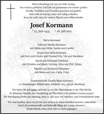 Anzeige von Josef Kormann 