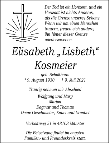 Anzeige von Elisabeth Kosmeier 