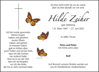 Anzeige von Hilde Zeiler 