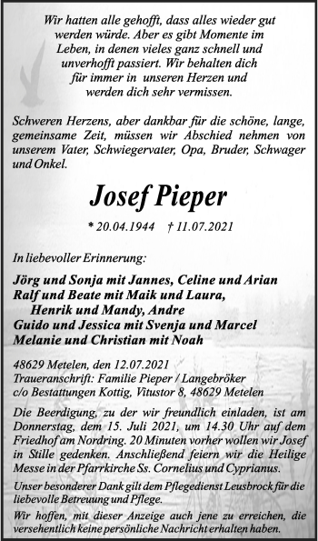 Anzeige von Josef Pieper 
