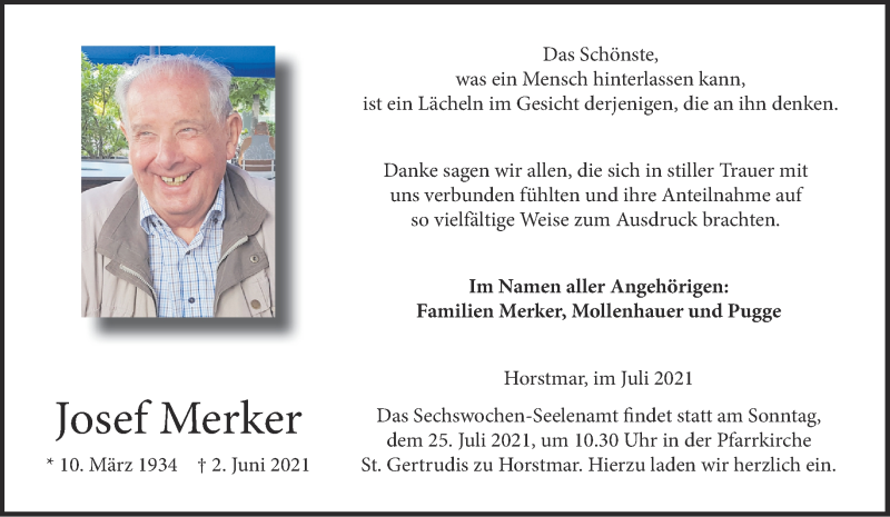  Traueranzeige für Josef Merker vom 17.07.2021 aus 
