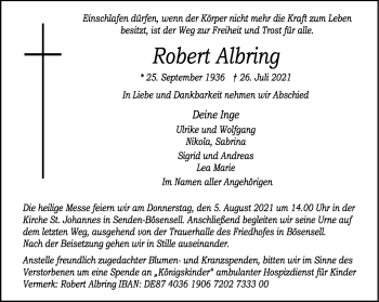 Anzeige von Robert Albring 