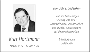 Anzeige von Kurt Hartmann 