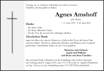 Anzeige von Agnes Amshoff 