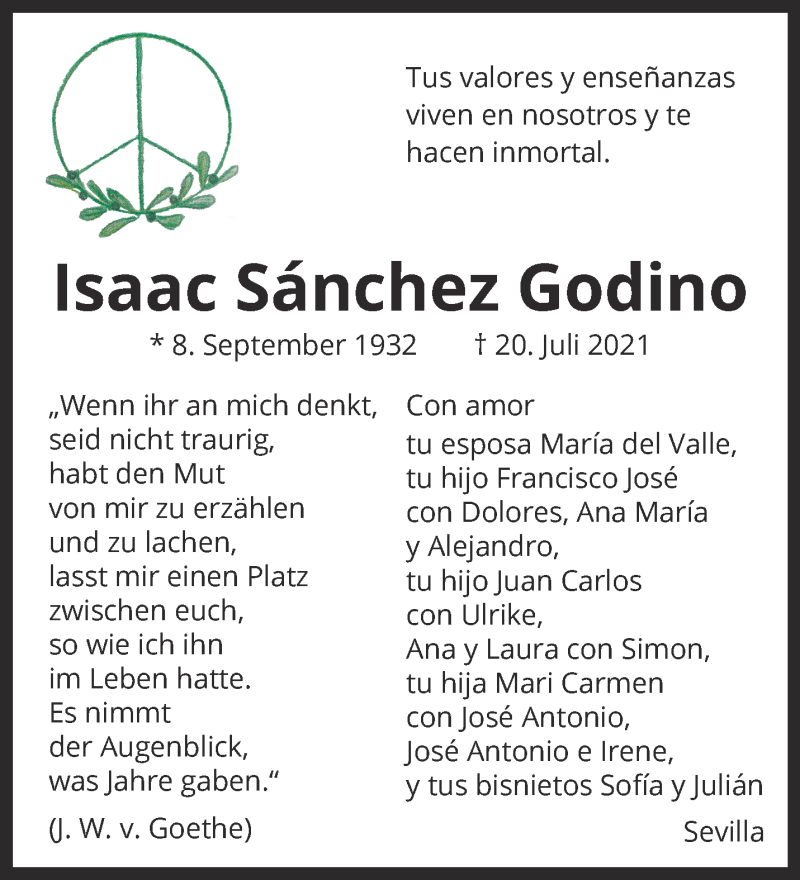  Traueranzeige für Isaac Sánchez Godino vom 24.07.2021 aus 