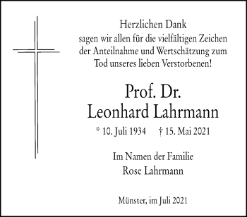 Anzeige von Leonhard Lahrmann 
