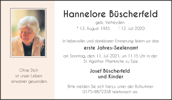 Anzeige von Hannelore Büscherfeld 
