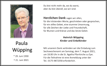 Anzeige von Paula Wüpping 