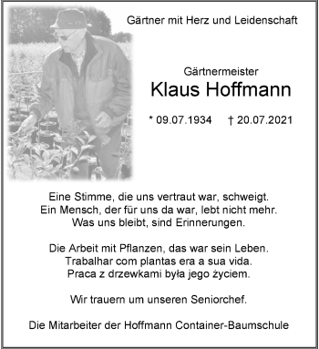 Anzeige von Klaus Hoffmann 