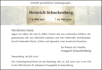 Anzeige von Heinrich Schuckenber 
