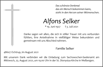Anzeige von Alfons Selker 