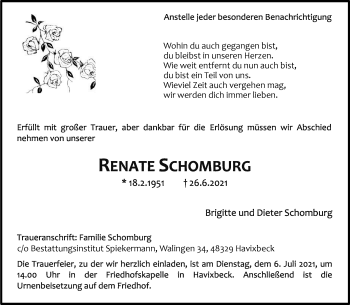 Anzeige von Renate Schomburg 