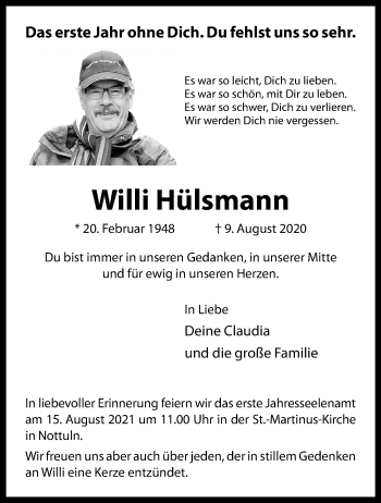 Anzeige von Willi Hülsmann 