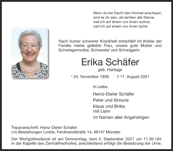 Anzeige von Erika Schäfer 