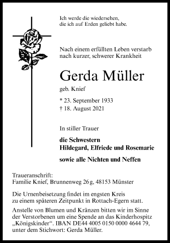 Anzeige von Gerda Müller 