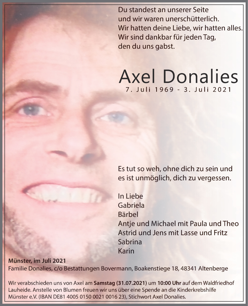 Traueranzeigen von Axel Donalies www.trauer.ms