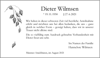 Anzeige von Dieter Wilmsen 