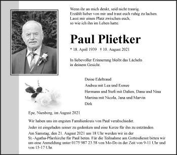 Anzeige von Paul Plietker 