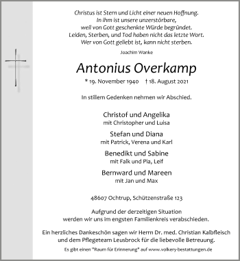 Anzeige von Antonius Overkamp 