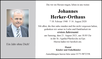 Anzeige von Johannes Herker-Orthaus 