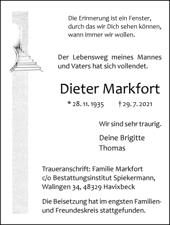 Anzeige von Dieter Markfort 