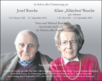 Anzeige von Josef Rusche 