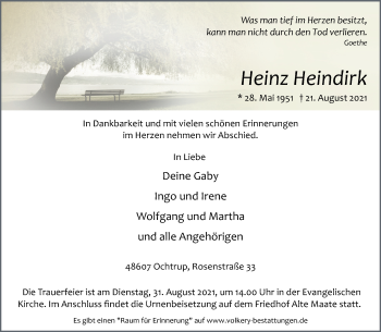 Anzeige von Heinz Heindirk 
