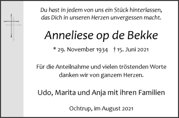 Anzeige von Anneliese op de Bekke 