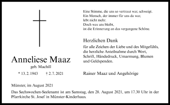 Anzeige von Anneliese Maaz 