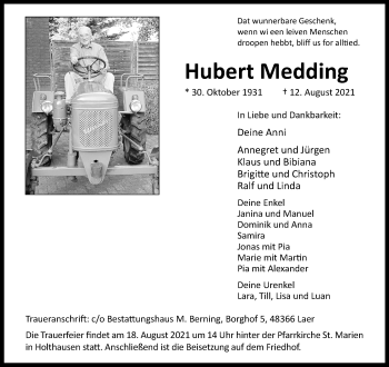 Anzeige von Hubert Medding 