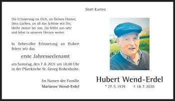 Anzeige von Hubert Wend-Erdel 