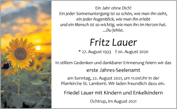 Anzeige von Fritz Lauer 