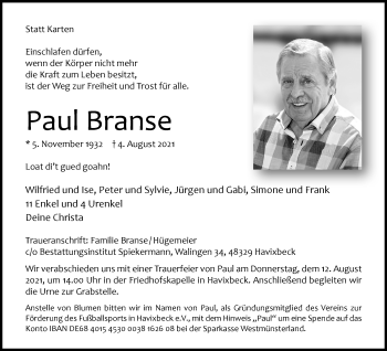 Anzeige von Paul Branse 