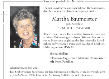 Anzeige von Martha Baumeister 