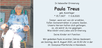 Anzeige von Paula Treus 