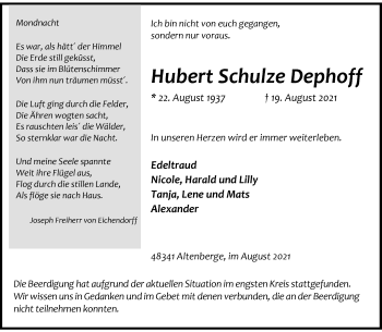 Anzeige von Hubert Schulze Dephoff 
