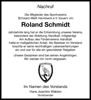 Anzeige von Roland Schmidt 