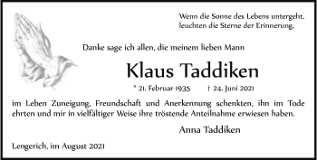 Anzeige von Klaus Taddiken 