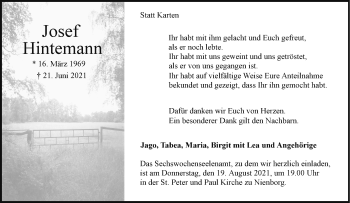 Anzeige von Josef Hintemann 